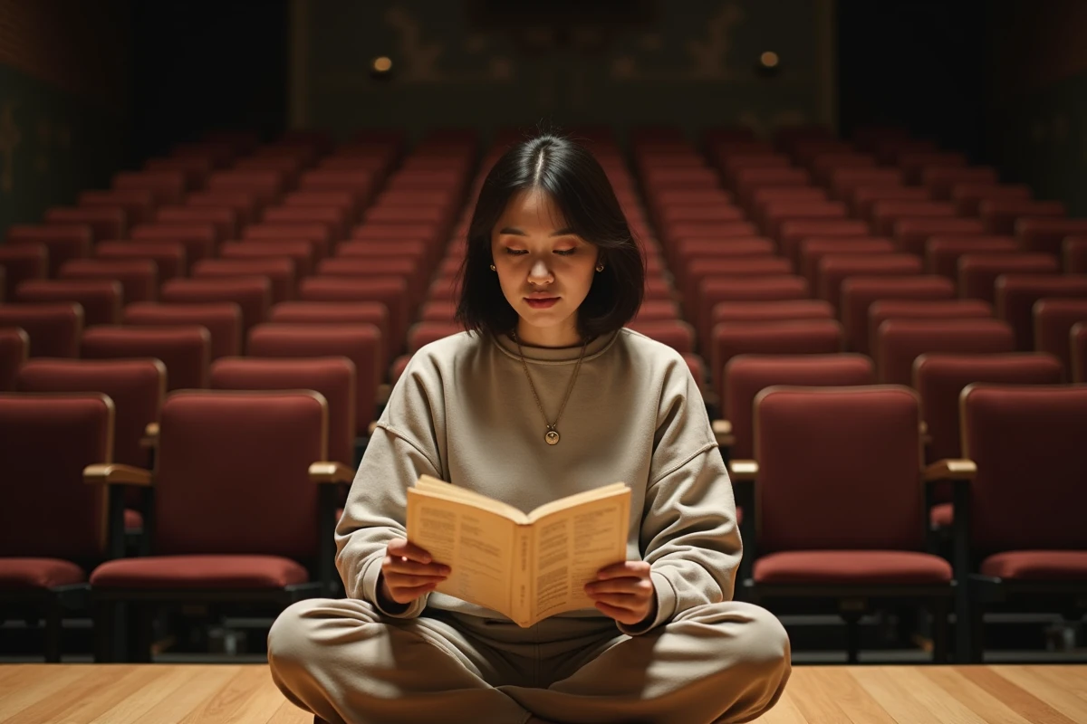 Jeune femme asiatique concentrée en répétition dans un théâtre