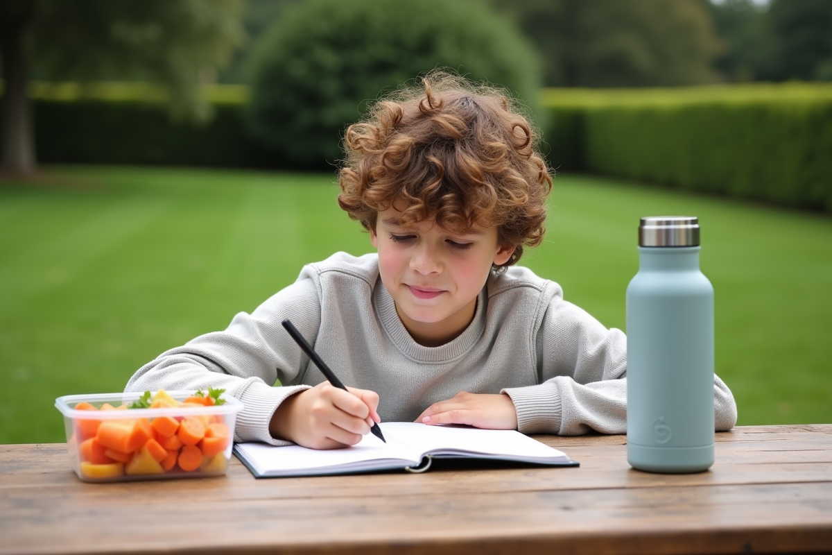 Adolescent écrivant dans un carnet de repas au parc