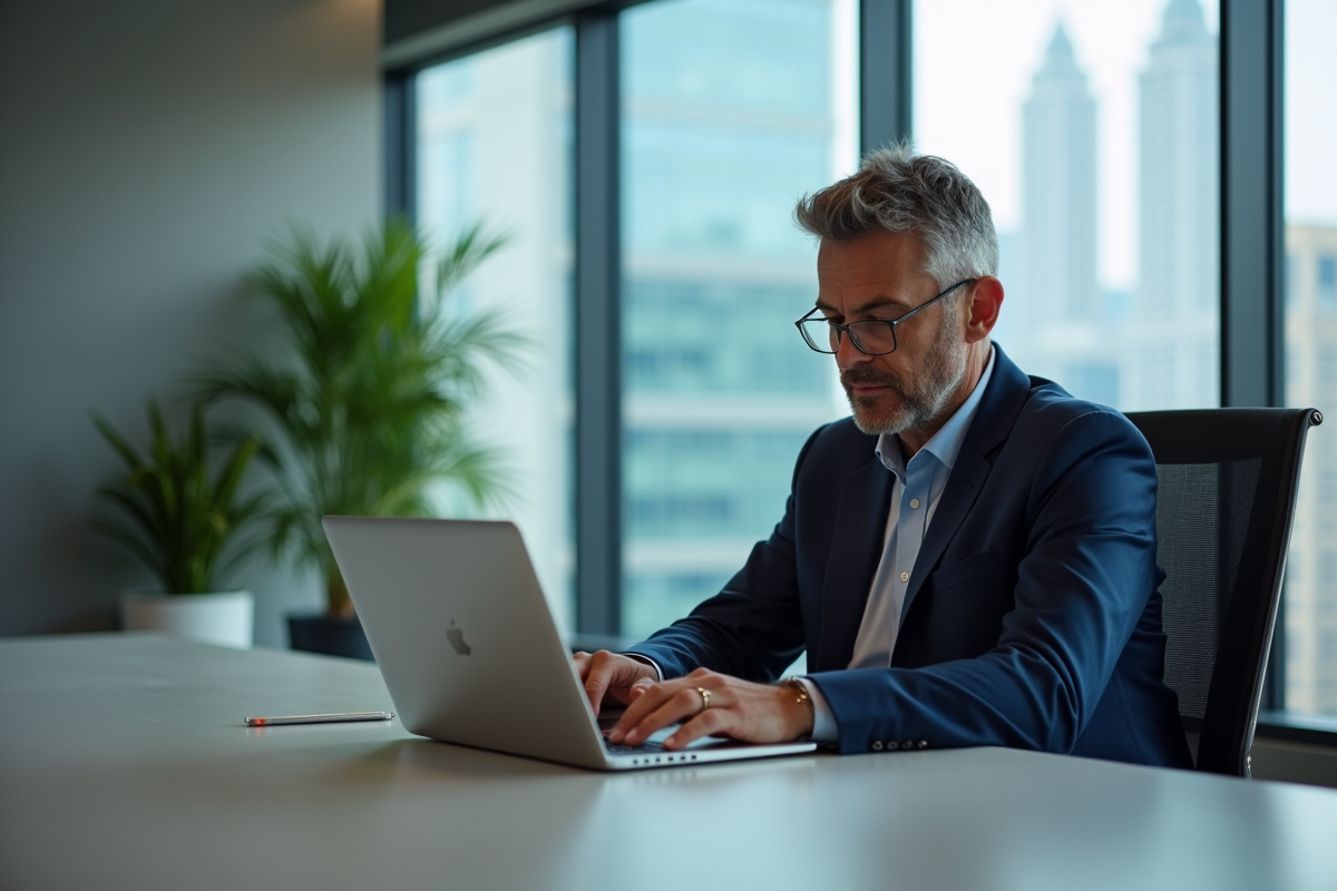 Analyste financier en costume dans un bureau moderne