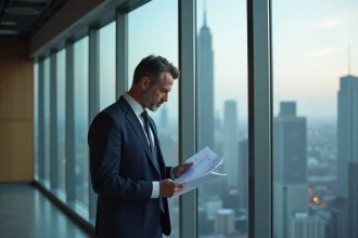 Analyste financier en costume regardant un graphique