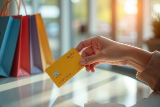 Main souriante tenant une carte cadeau Kadeos Infini lumineuse