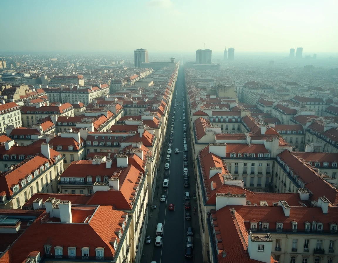 Vue aérienne de toits urbains français illustrant la comparaison de densité entre Marseille, Lyon, Toulouse et Nice