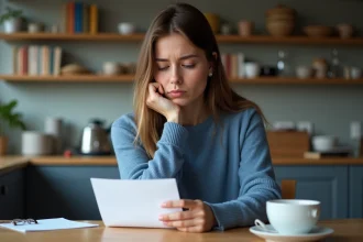 Jeune femme lisant une note dans une cuisine française