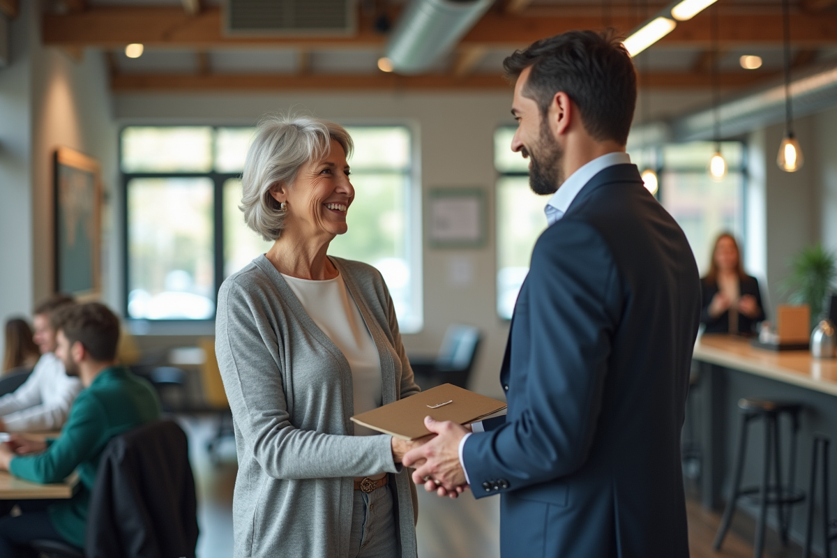 Femme senior serrant la main d