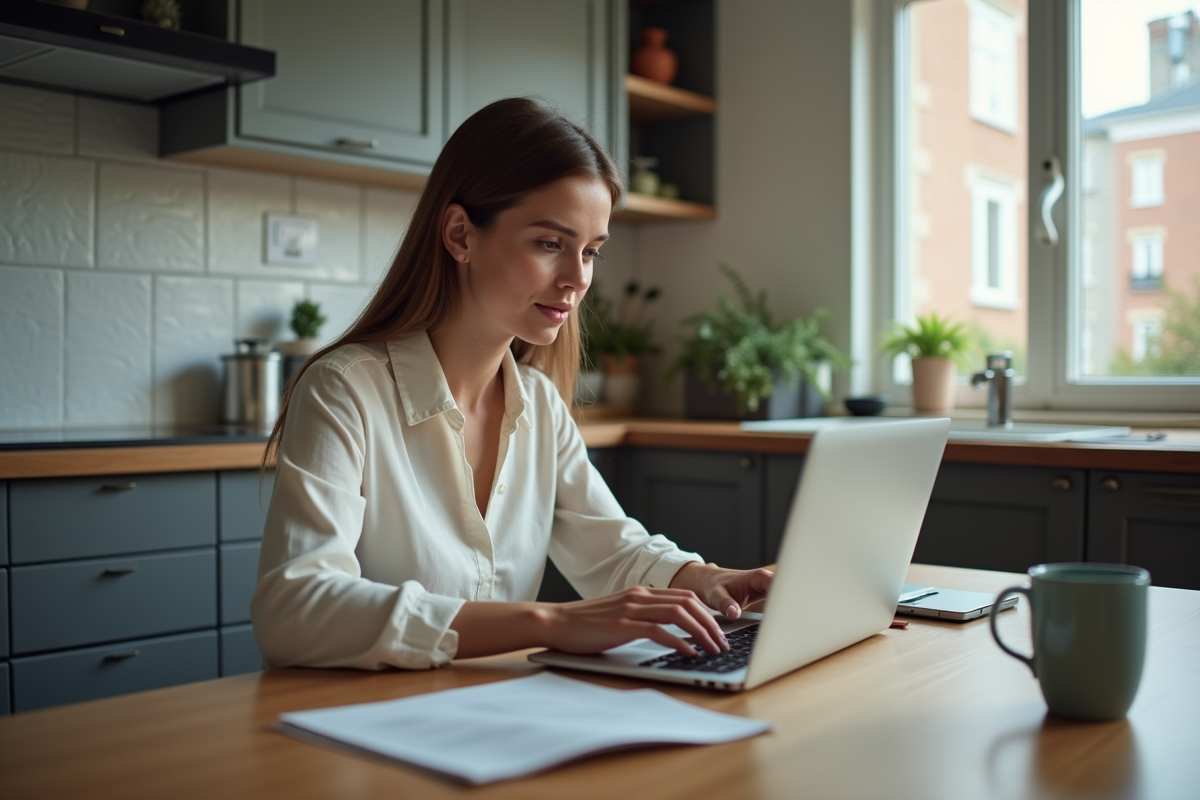 Jeune femme utilisant un ordinateur pour un transfert d