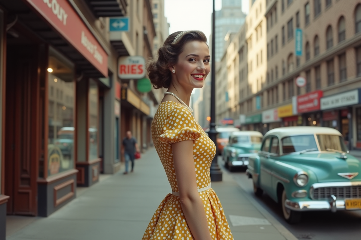 Jeune femme en robe à pois vintage des années 1950