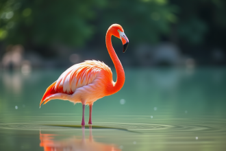 Flamant rose en pleine nature dans l'eau claire
