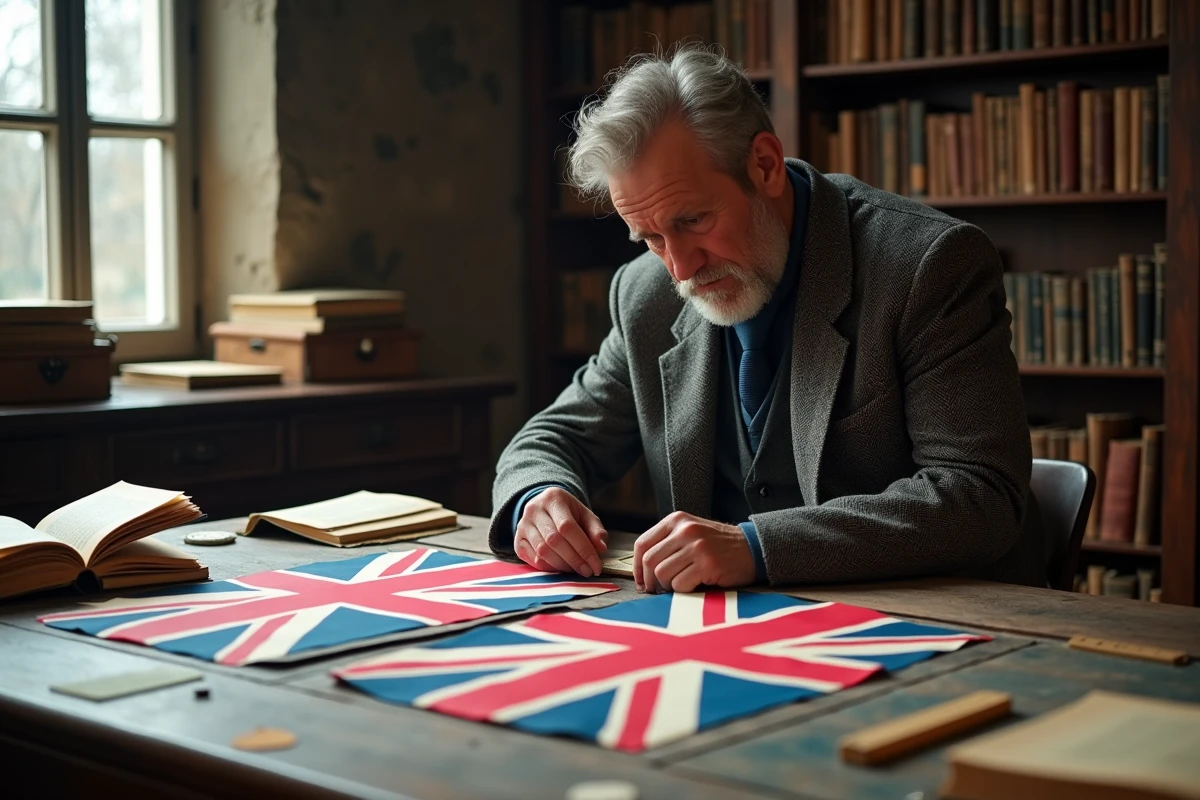 Historien comparant deux versions différentes du drapeau du Royaume-Uni sur une table de recherche