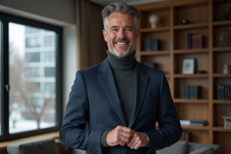 Homme d'affaires en costume dans un bureau élégant