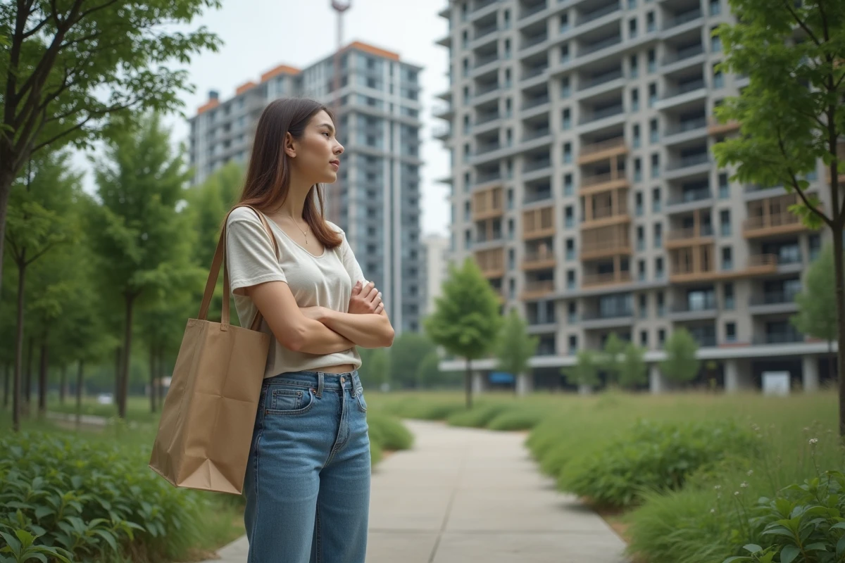 Jeune femme observant la ville en pleine expansion urbaine