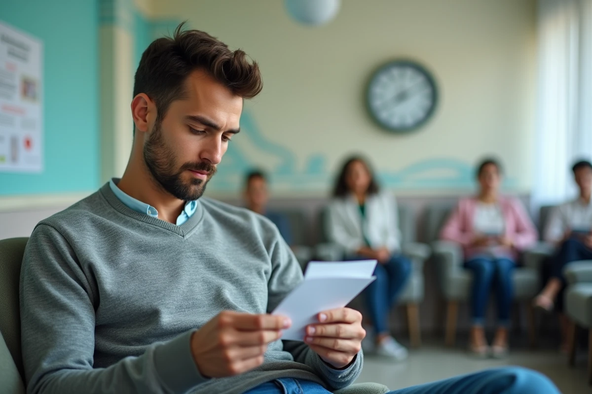 Jeune homme vérifiant son rendez-vous médical dans la salle d