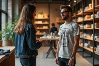 Jeune homme moderne achetant dans un concept store artisanal
