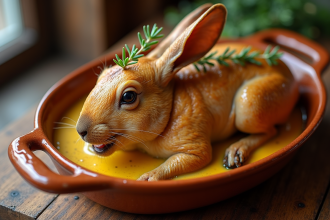 Lapin rôti à la moutarde avec sauce crémeuse et thym