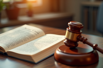 Marteau de justice et code civil français ouvert