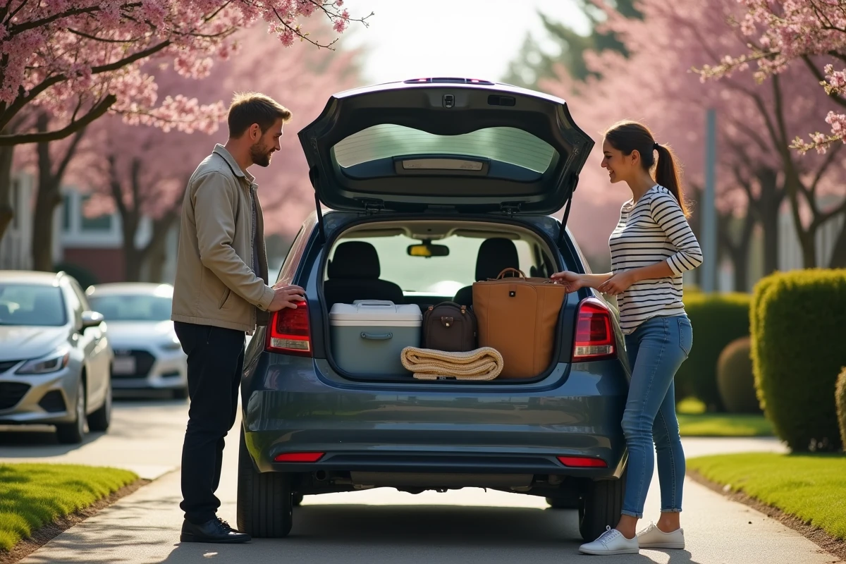Couple chargeant leur voiture pour un week-end prolongé lors des jours fériés de mai 2026