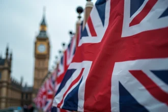 Plusieurs drapeaux Union Jack côte à côte montrant des différences de couleurs et de proportions